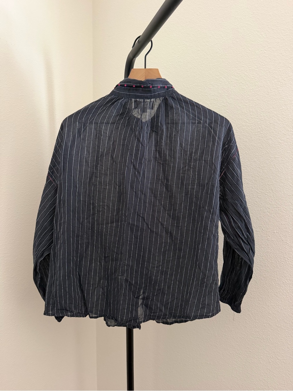 Navy Pinstripe Button-Down Shirt - Picture 4 of 5
